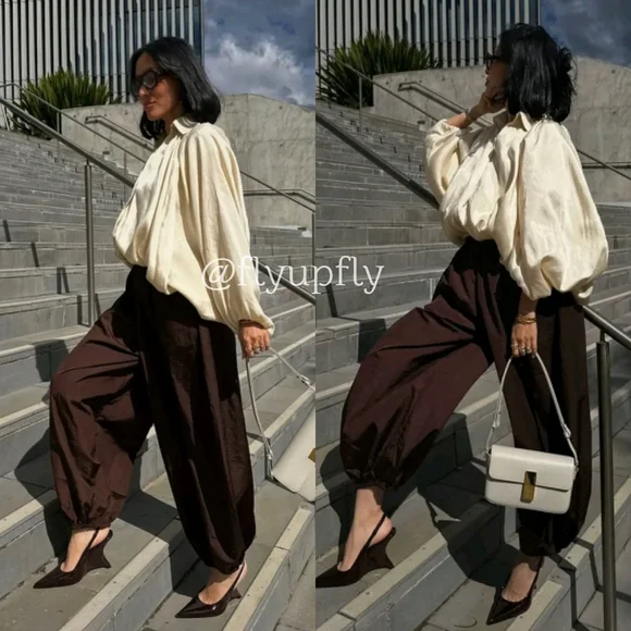 ZARA NWT Satin Bomber Jacket Puffed ZW Collection Cream Size M - Picture 4 of 16